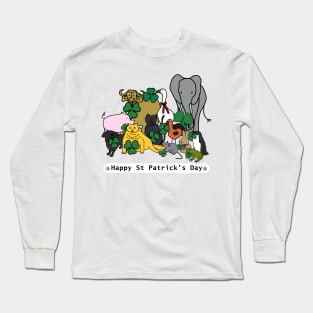 Animals Hold a Shamrock with Text Happy St Patricks Day Long Sleeve T-Shirt